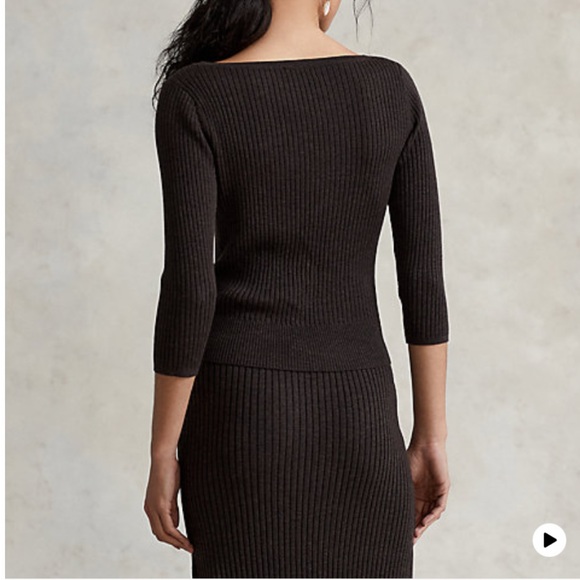 POLO RALPH LAUREN SLIM RIB-KNIT TWO PIECE SET W/BOATNECK TOP & MIDI SKIRT SIZE S - Picture 6 of 10